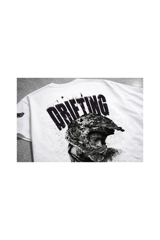 Yolo Street Oversize Unisex Drift Racing Baskılı Siyah Tişört %100 Pamuk Streetwear Beyaz
