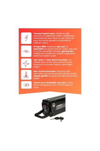 Corelli Voniq Uyumlu 36v 20ah Elektrikli Bisiklet Bataryası Siyah