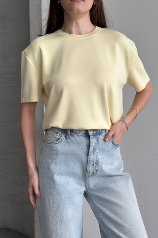 Balenbi Kadın Modal Bisiklet Yaka Basic Yarım Kollu T-shirt 1211 Sarı