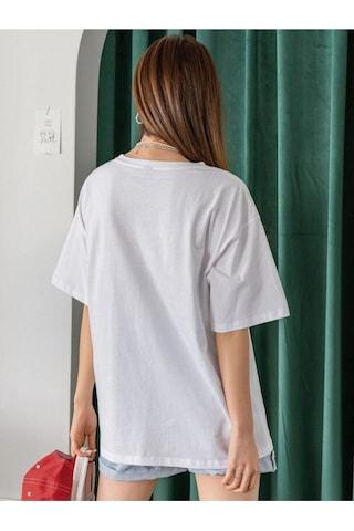 Kadın Beyaz Oversize Dreamers Baskılı T-shirt Beyaz-67295