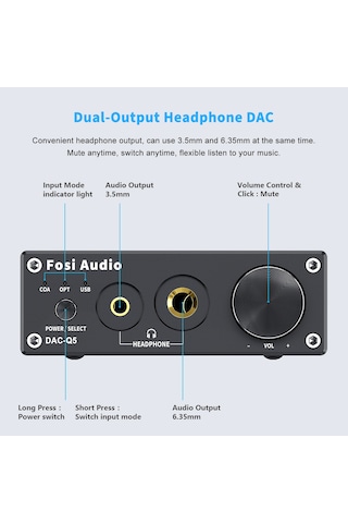 Fosi Audio DAC-Q5 Hifi 2.0 Mini Stereo Kod Çözücü