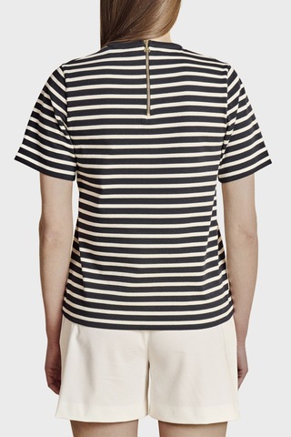 Brooks Brothers % 100 Pamuk Çizgili Bisiklet Yaka Fermuar Detaylı T-shirt Bayan T Shirt Bbss26fts003275 Lacivert-ekru