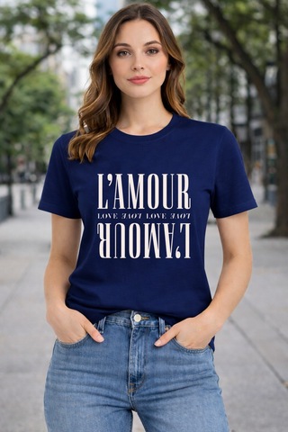 Herkesemoda L'amouar Baskı Detaylı Basic T-shırt Lacivert