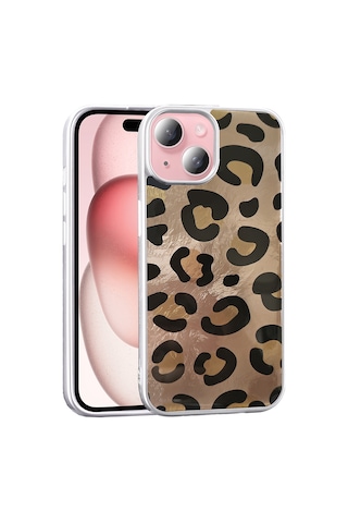 Apple Uyumlu iPhone 14 Kılıf Desenli Zore Mep Kapak Gold Leopar