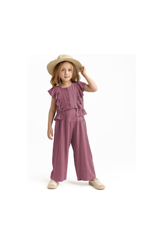 Korsajlı Büzgülü Keten Kız Çocuk Pantolon Mürdüm Mürdüm