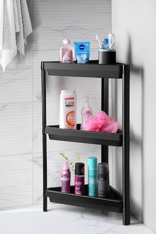 Mithra Life 3 Katlı Üçgen Plastik Siyah Banyo Mutfak Rafı Mıt1060 Siyah