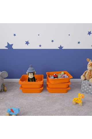 5 Adet Turuncu Kapaklı Çok Amaçlı Saklama Kutusu - Oyuncak Sepeti 5ks5k Turuncu