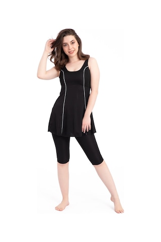 Kadın 501 Şeritli Taytlı Elbise Mayo Siyah-siyah 31560 - 1 Siyah