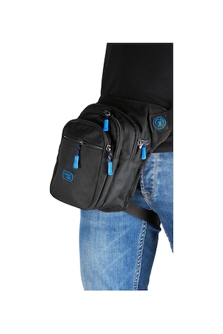 Çok Gözlü Su Geçirmez Unisex Siyah Bel Bacak Omuz Motosiklet Kurye Çantası Bodybag Mavi Siyah 4962