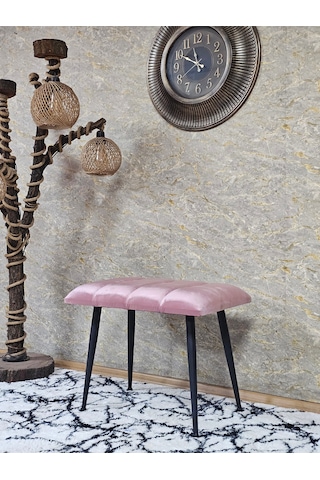 Zafir Siyah Sivriltmel Ayaklı 60 Cm Puf Bench - Puf - Bench - Oturak - Mutfak Oturağı - Antre Oturağı Pembe