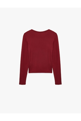 Koton Viskon Slim Fit Uzun Kollu Bisiklet Yaka Tişört Bordo 7wak50005ek
