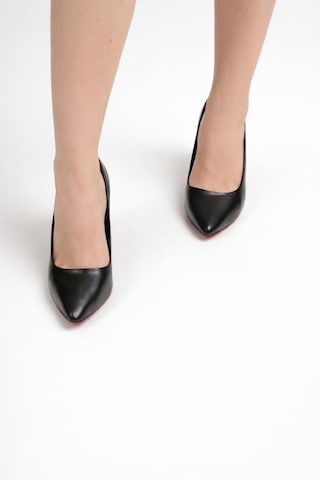Tual Shoes Kadın Siyah Suni Deri Stiletto Kırmızı - Siyah