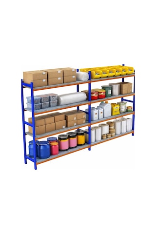 4 Katlı Duble Depo Rafı - 300-350 Kg Taşıma Kapasiteli Hafif Rack Raf 40x150x200 Cm Gri