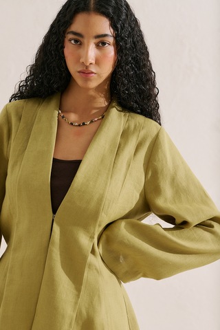 Manuka Keten Pileli Kimono Ceket Yağ Yeşili Ss26ckt00016-187