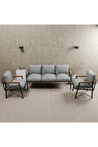Mb Garden Furnıture Simetri Model, Balkon, Bahçe, Cafe, Metal Koltuk Takımı, Bahçe Takımı , Çay Seti, 3 1 1 Takım Gri