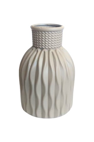 Kendinden Desenli Dar Ağızlı Plastik Vazo - Çok Amaçlı Kalemlik Fırçalık Vazo 12,5 X 8,5 Cm Krem