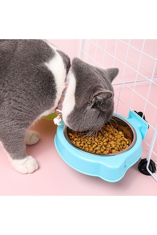 Cbtx Evcil Hayvan Mama Kasesi Köpek Kafesi Asılı Paslanmaz Çelik Sabit Kase Mavi