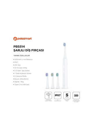 Polosmart PBS514 Şarjlı Diş Fırçası Beyaz