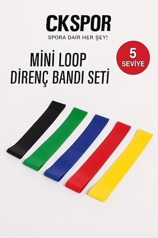 Ayrex Aerobik Bant 5'li Seti, Kademeli Dirençli Spor Lastik, Çok Renkli