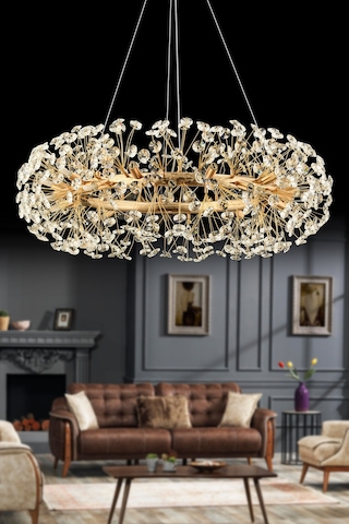 Gloria 80'lik Gold Kristal Taşlı Modern Tasarım Salon Avize