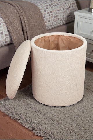 Dekoratif Silindir Sandıklı Puf Çok Amaçlı Oturma Ve Yatak Odası Pufu - Krem - 40x38 Cm Krem