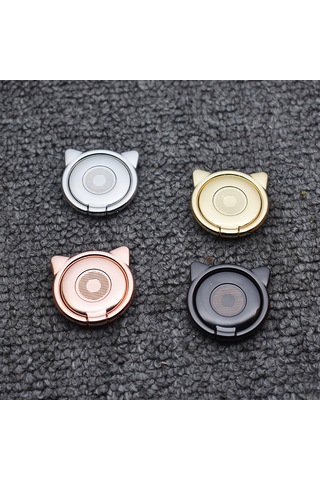 Suofeng Gümüş Metal Kedi Kulaklı Serçe Çengeli Telefon Tutucu 360 Döner Kartoon Arka Stant