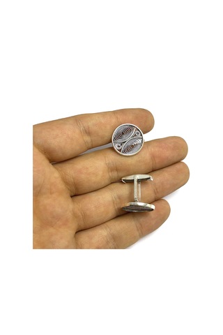 Yuvarlak Model Telkari Erkek Gümüş Kol Düğmesi.