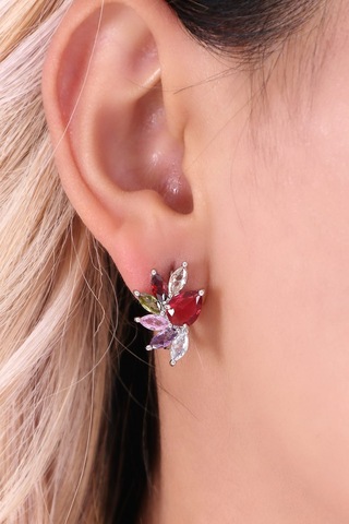 Bhs Life Kadın Taşlı Renkli Çiçek Küpe Çok Renkli