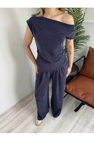 Keymoda Kadın Sion Kayık Yaka Bluz Pantolon Takım Lacivert