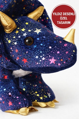 Yıldız Desenli Triceratops Peluş Oyuncak 35 Cm Yumuşak Büyük Dinozor Kız Çocuk Hediyesi