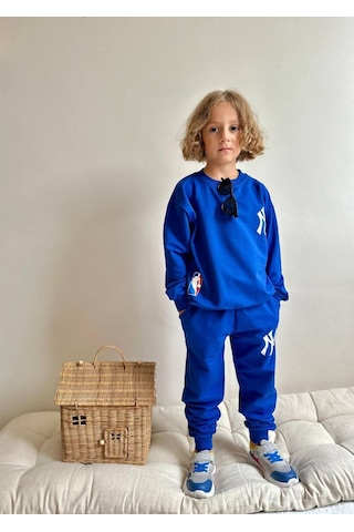 Jolly Kids Erkek Çocuk Yazı Baskılı Sweatshirt Takım Mavi