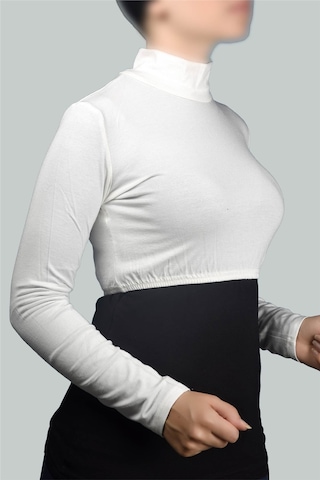 Altobeh Uzun Kol Balıkçı Yaka Boğazlı Likralı Penye Kadın Yarım Body - Ekru