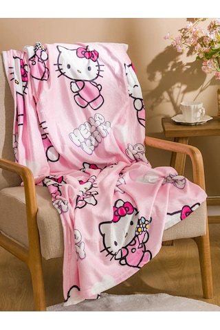 Pembe Hello Kitty Baskılı Tv Battaniyesi 100x150 Cm