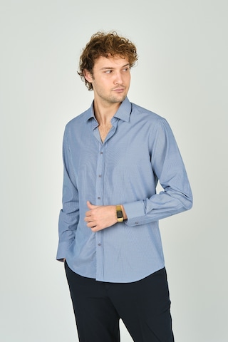 De Leone Erkek Slim Fit Ekoseli Uzun Kollu %100 Pamuk Gömlek 2062 Mavi Mavi