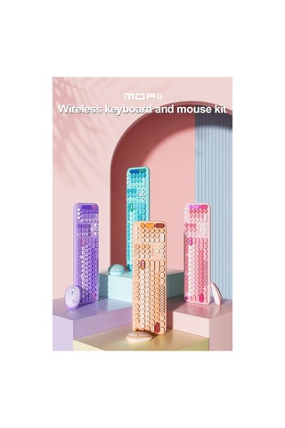 Mofıı Lovely Kablosuz Klavye Mouse Seti 2.4g Sevimli Yuvarlak Tuşlu 104 Tuş Renkli Set Optik
