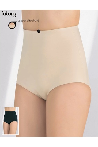 Fabony Lazer Kesim Yüksek Bel Slip Külot Korse Bej