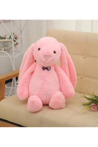 Uyku Arkadaşım Papyonlu Uzun Kulak Bunny Peluş Tavşan 65 Cm Pembe
