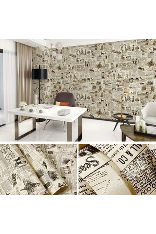 Vintage Vinil Kendinden Yapışkanlı Gazete Kağıdı Duvar Kağıdı, Soy Ve Yapıştır Çok Renkli