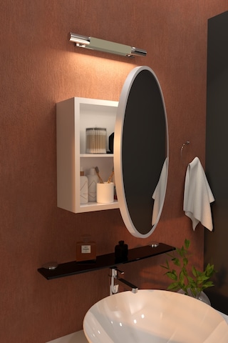 Oval Aynalı Banyo Dolabı Modern Duvar Tipi Banyo Dolabı Beyaz