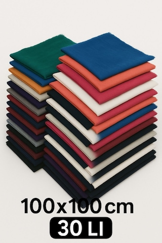 30'lu Flamlı Düzrenk Dağıtmalık Hac Umre Hediyelik Çeyizlik Flamlı Pamuk Eşarp Yazma Çok Renkli