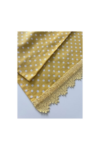 Sarı Puantiyeli Dantelli Runner - Masalara Şıklık Katan Pamuklu Runner 90x50 Cm