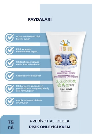 Le Natura Organik Vegan ve Prebiyotikli Bebek Pişik Kremi 75 ML