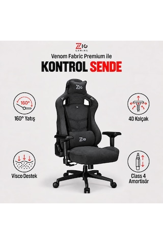 Gaming Venom Fabric Premium Oyuncu Koltuğu Ve Çalışma Sandalyesi, Air Flow Keten Kumaş, Oturak Ve Sırtta Visco Sünger, 4d Kolçak, 160 Yatış Çok Renkli