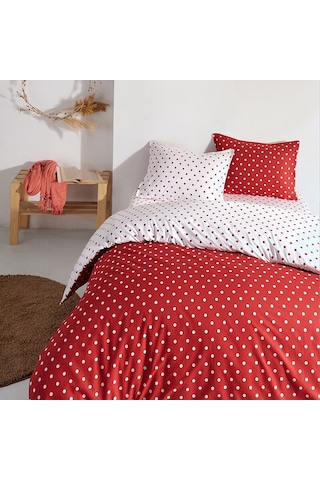 Coté Blanc Dots Kırmızı %100 Pamuk Tek Kişilik Nevresim Takımı