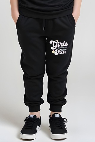 Fyk Kids Kız Çocuk Yuvarlak Yaka Baskılı Girls Fun Alt-üst Pijama Takımı Siyah