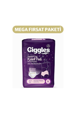 Giggles Külot Ped 52-100 Bel Ölçüsü 360 Esnek Beden Sızdırmaz Regl Gece Külodu 16 Paket 64 Adet