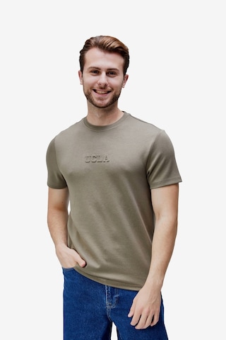 Canary Haki Bisiklet Yaka Gofre Baskılı Modal Kumaş Standard Fit Erkek Tshirt Haki