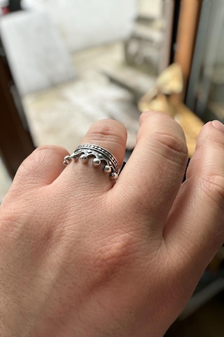 Gümüş Kral Kraliçe Tacı Sevgili Çift Yüzükleri + Tektaş Al43