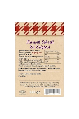 Karışık Sebzeli Ev Eriştesi 500 G