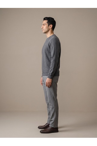 Maccali Erkek Antrasit İki İplik Bisiklet Yaka Sweatshirt